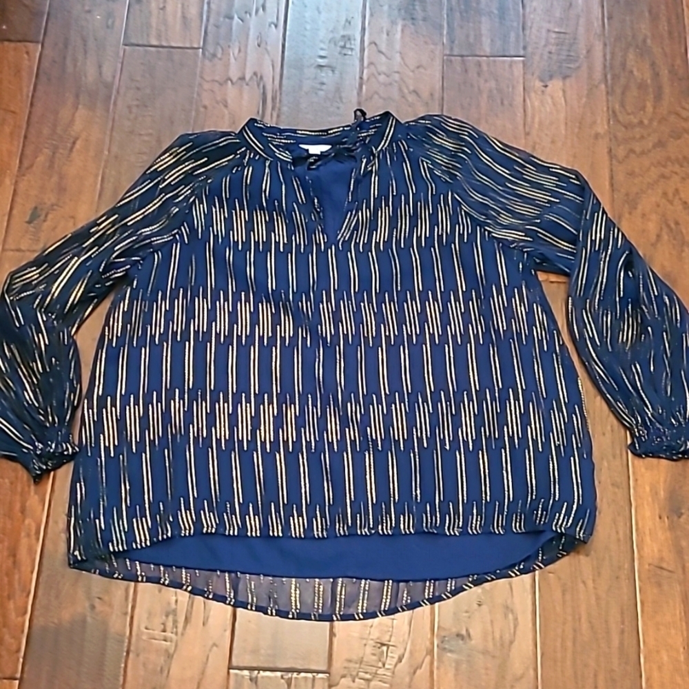 Crown & Ivy Navy with gold long sleeve blouse size XL